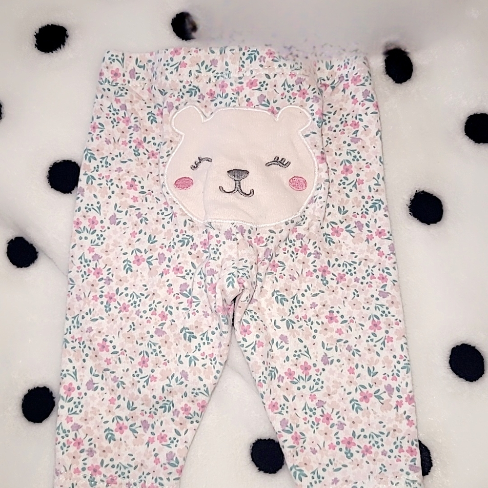 Floral Baby Leggings with Bear Design